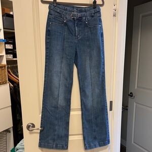 Women’s extra high rise belted denim trousers